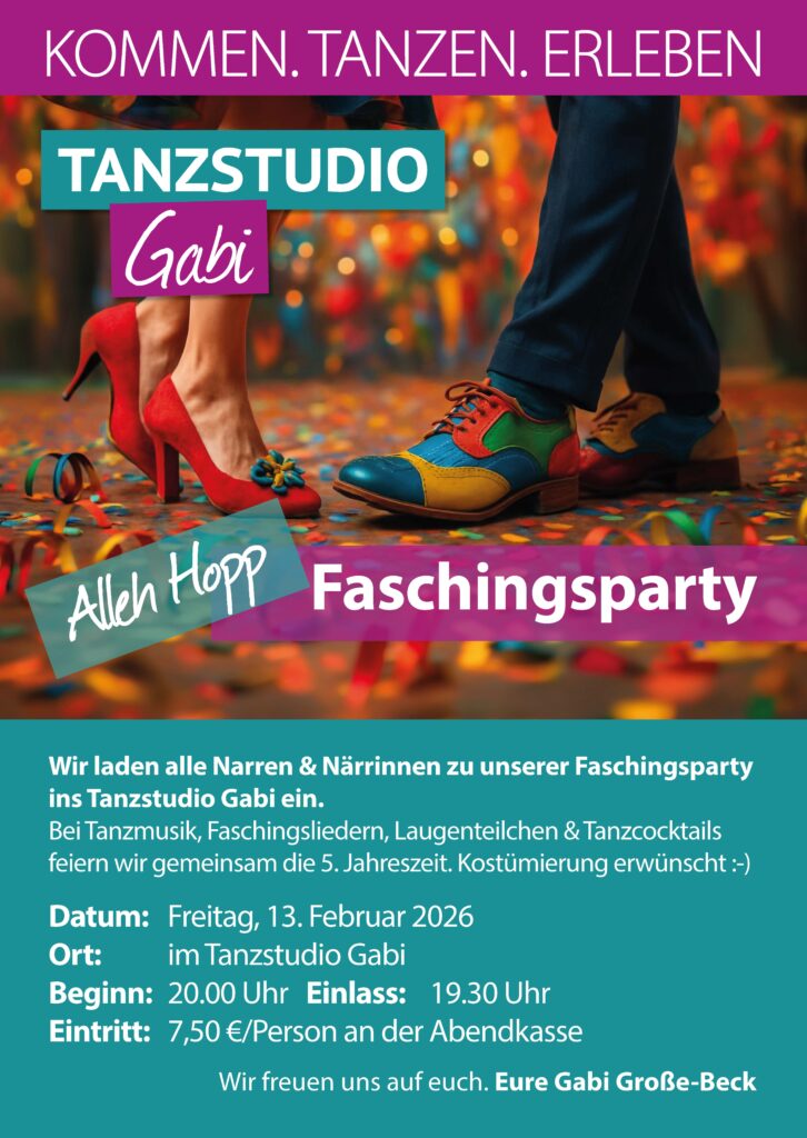 Alleh Hopp Faschingsparty im Tanzstudio Gabi am 13. Februar 2026